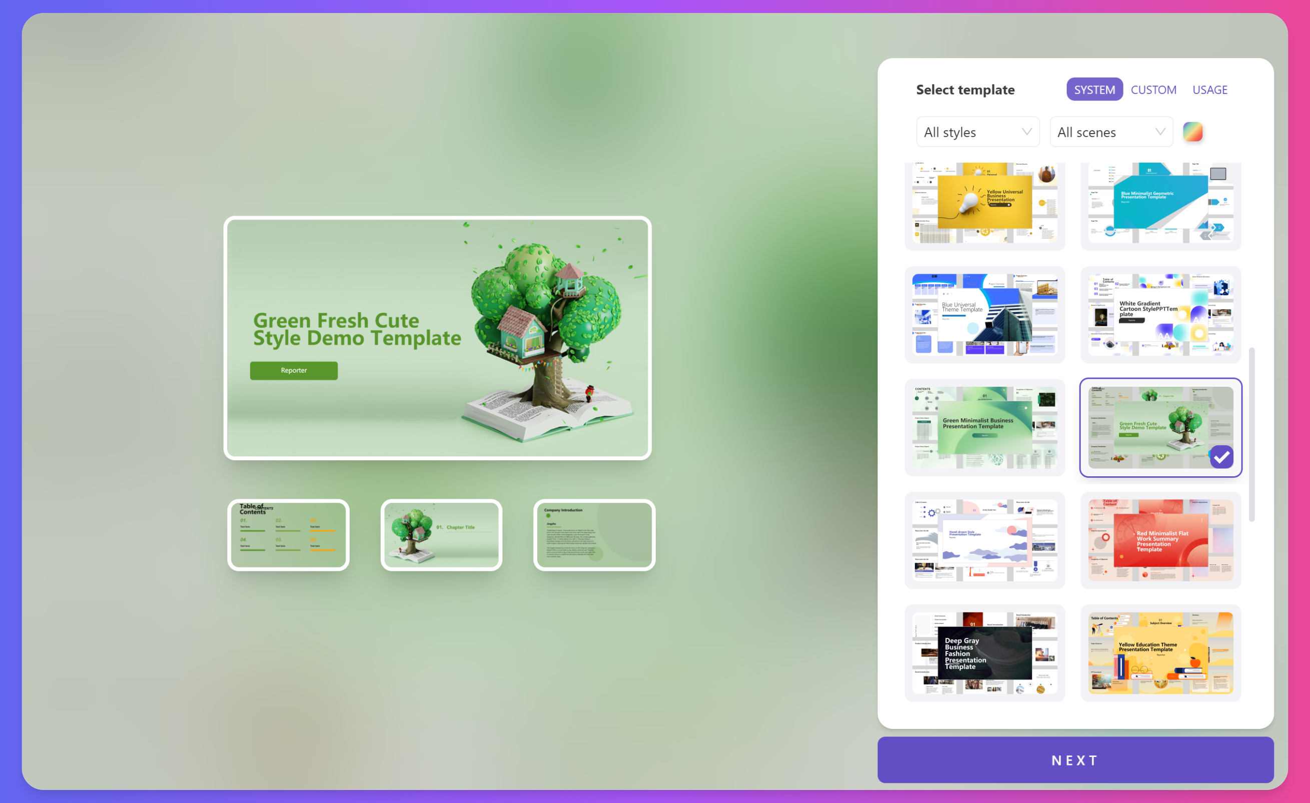 Tinychat AIPPT Template Selection