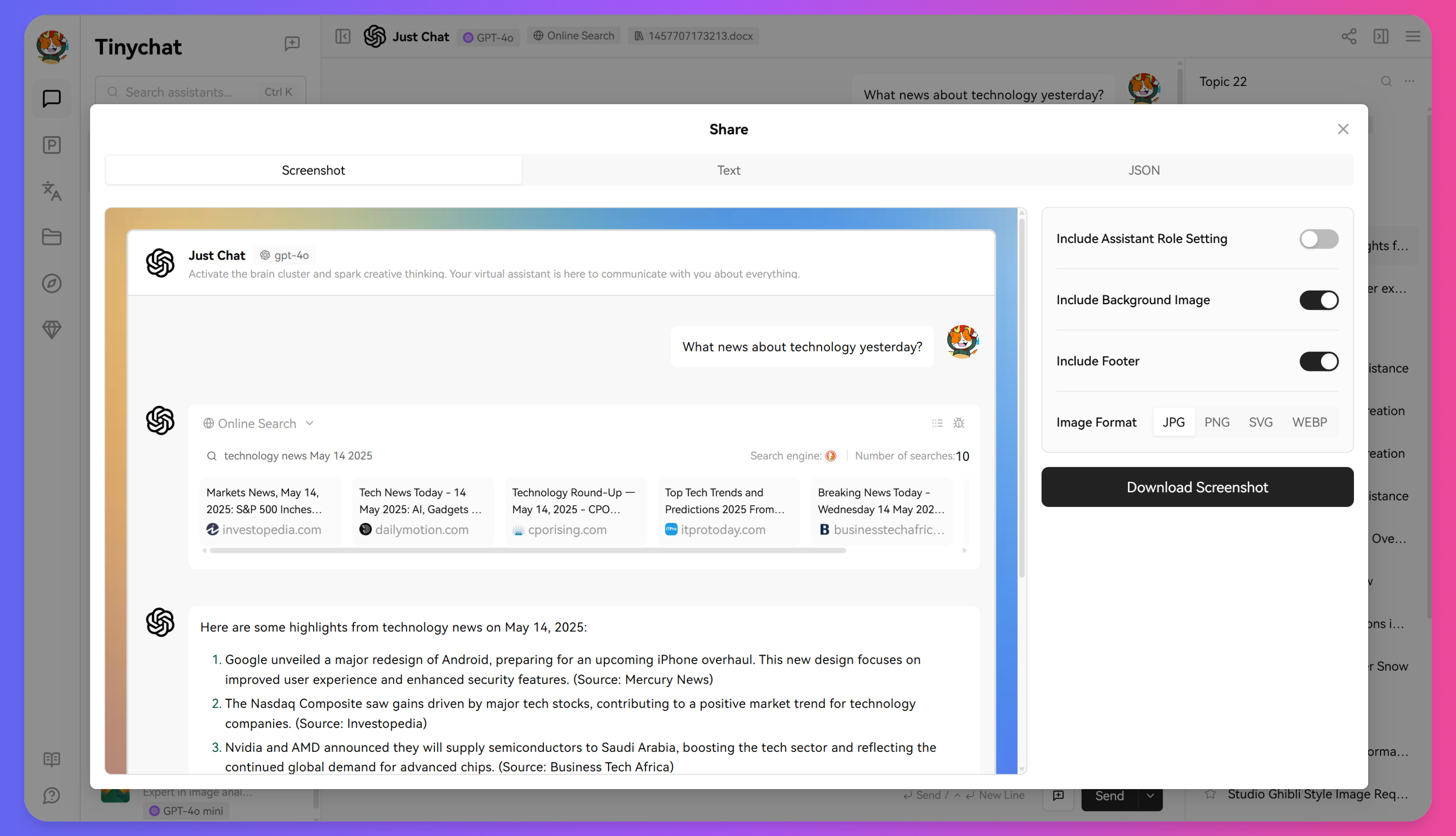 Tinychat Share Conversation