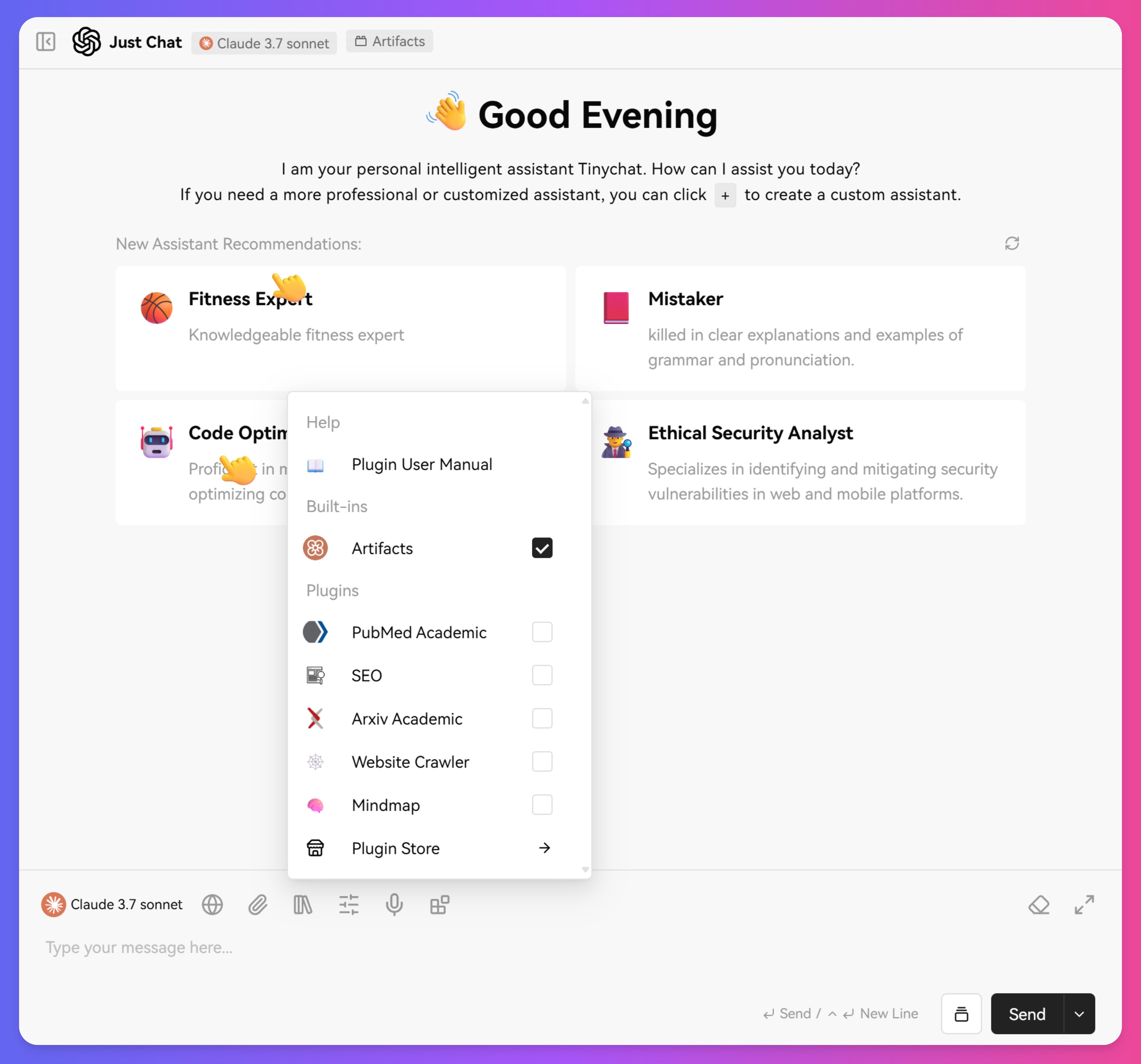 Tinychat Plugin Selection