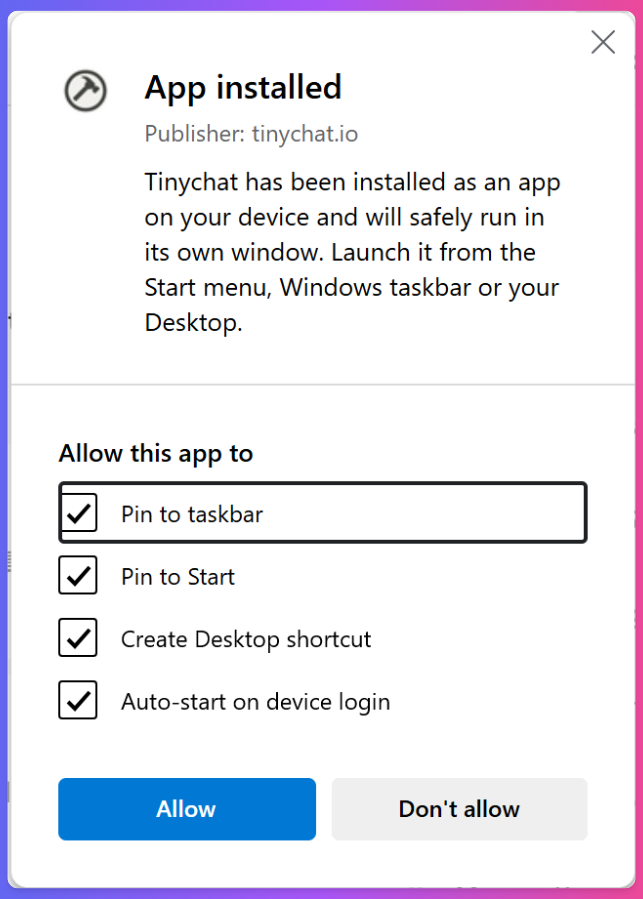 Tinychat PWA Permissions